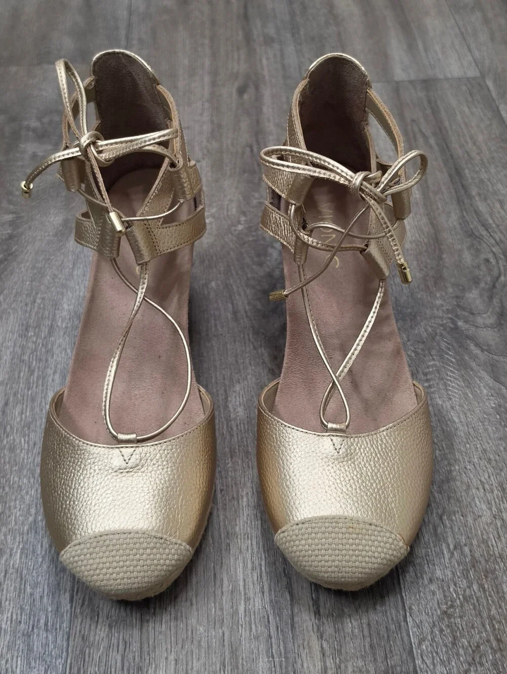 Vionic Metallic Gold Lace-Up Wedge Sandals-Size 7.5